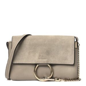 Taupe Leather and Suede Shoulder Bag